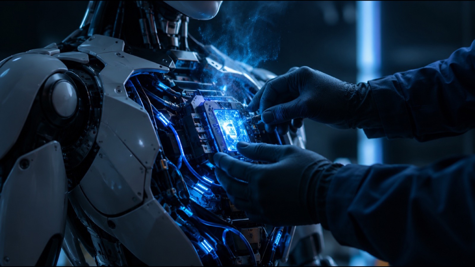 ロボットの体に知能を組み込む作業のイメージ